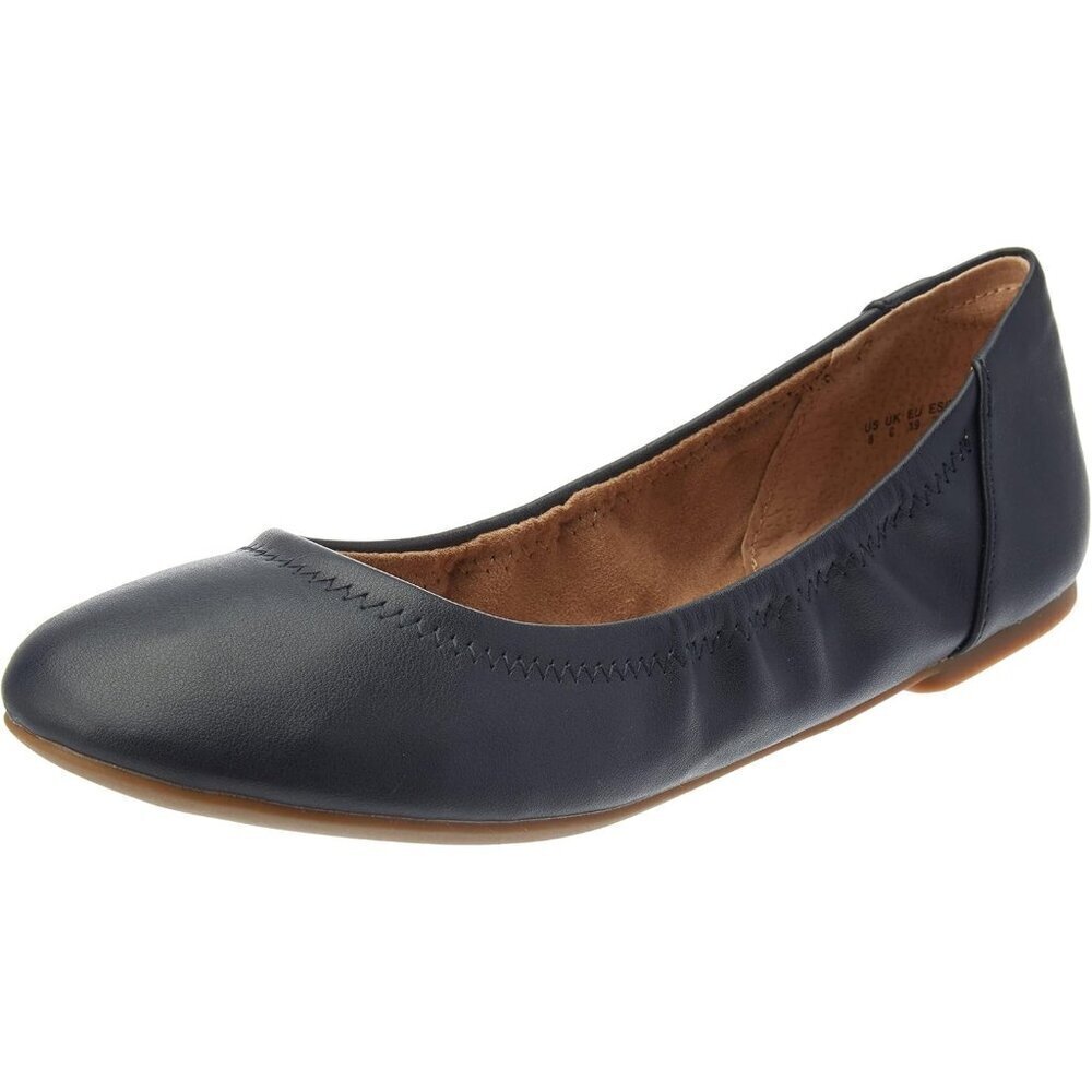 Womens Navy Closed Rounded Toe Slip On Low Wedge Heel Belice Ballet Flat Shoes